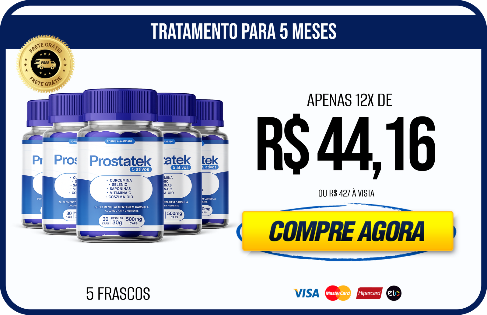 Kit com 5 frascos de ProstaTek cápsulas